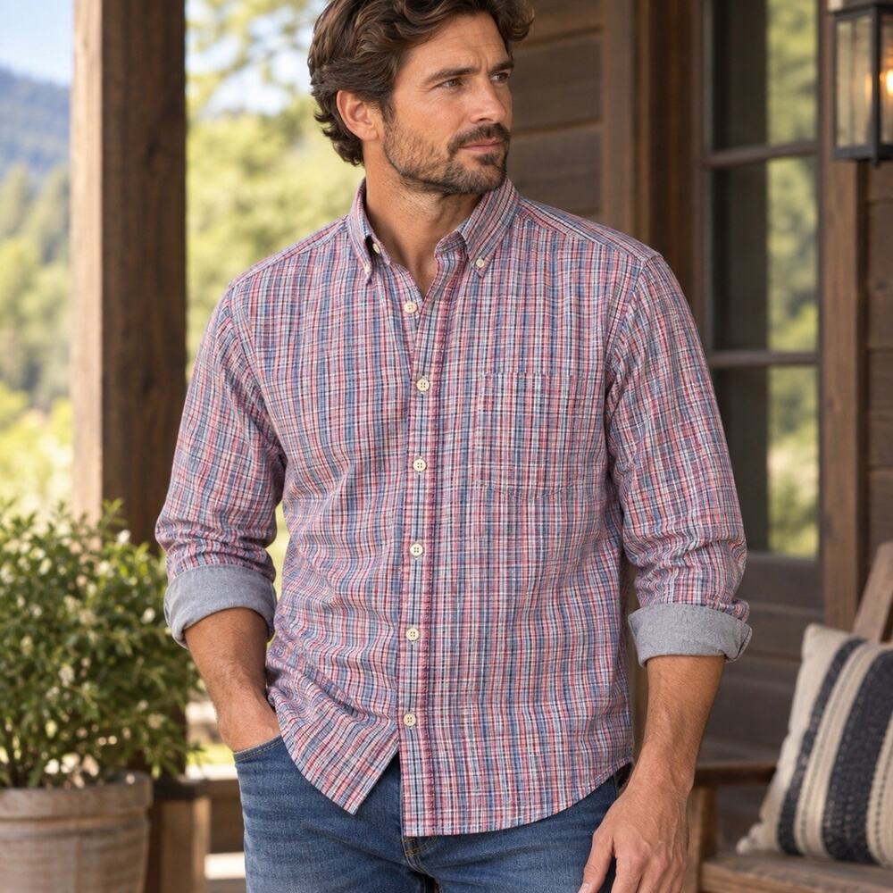 Pendleton Oxford Cloth Men’s Plaid Button Down Shirt Pink Blue Preppy Classic M